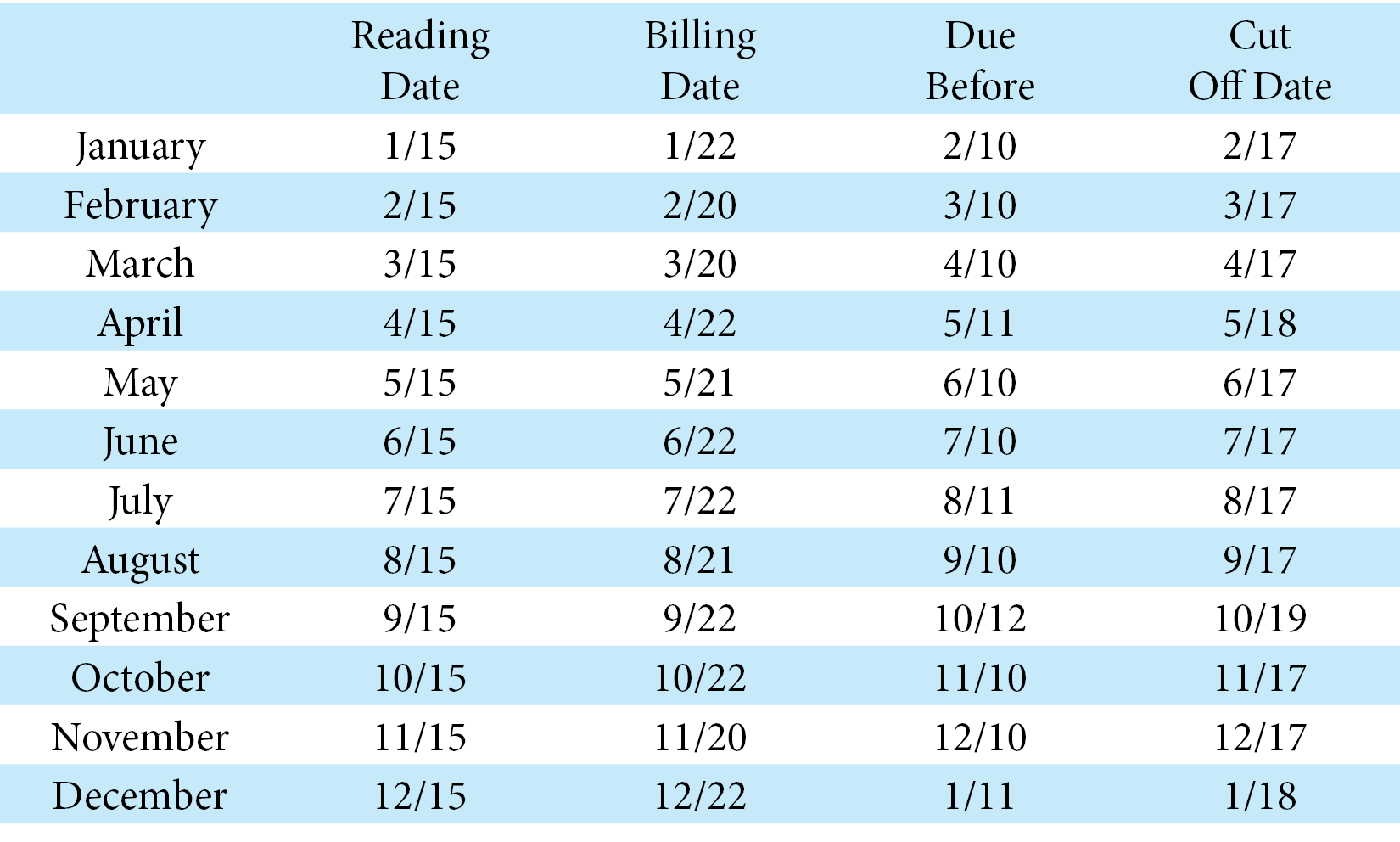 Billing Schedule 2026